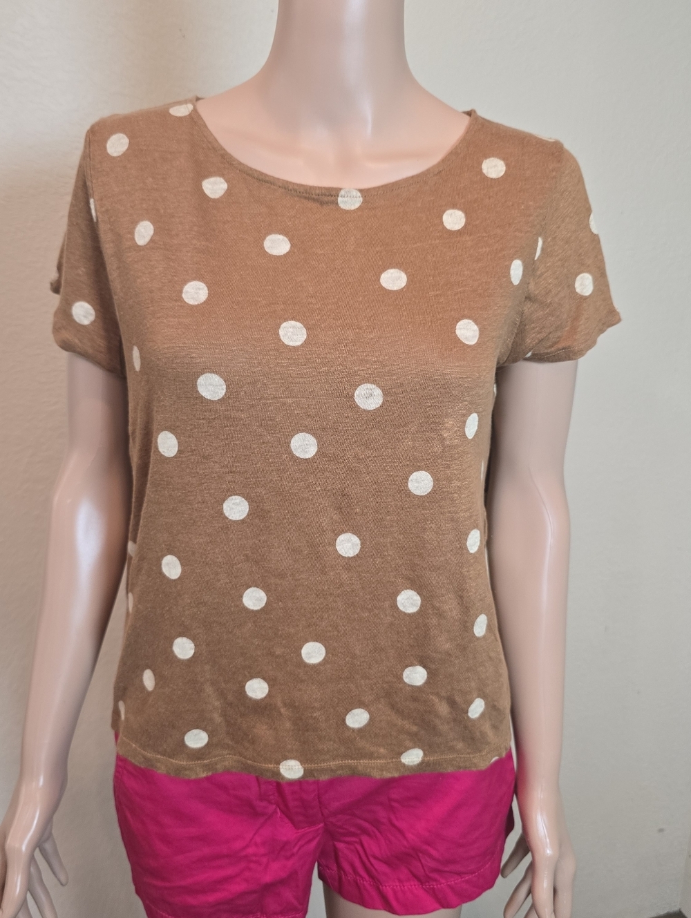 Sézane Polka Dot T-Shirt Tee Brown White Size Small 💯 Linen - Picture 11 of 11